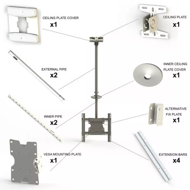Multibrackets M Public Ceilingmount Medium Single White 3000 Maks. svoris 30 kg Min. ekranas 32 coliai Maks. ekranas 55 coliai