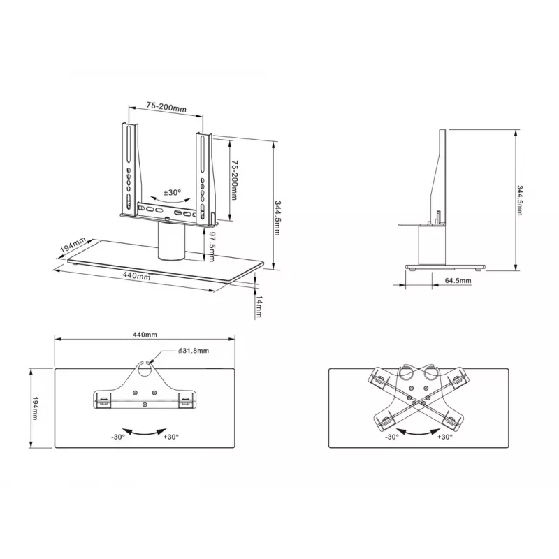 Stalo stovas Multibrackets M VESA Tablestand Turn Juoda X Small MAX 200x200