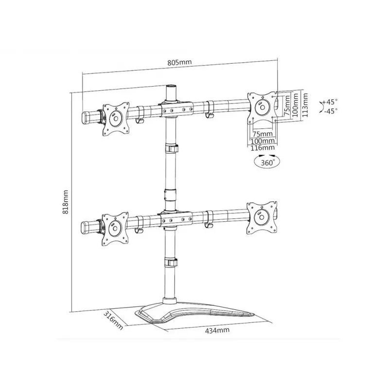 Multibrackets M Deskstand Basic Quad laisvai stovintis laikiklis 32 kg 15-27 colių