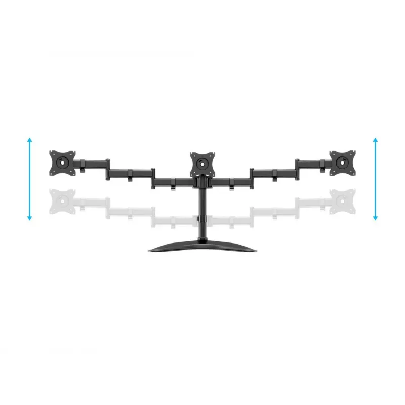 Monitoriaus stovo laikiklis MULTIBRACKETS M Deskstand Basic Triple — 3 krypčių, VESA 75x75–100x100, palaiko iki 24 kg, 15–27 colių ekranams, juodas