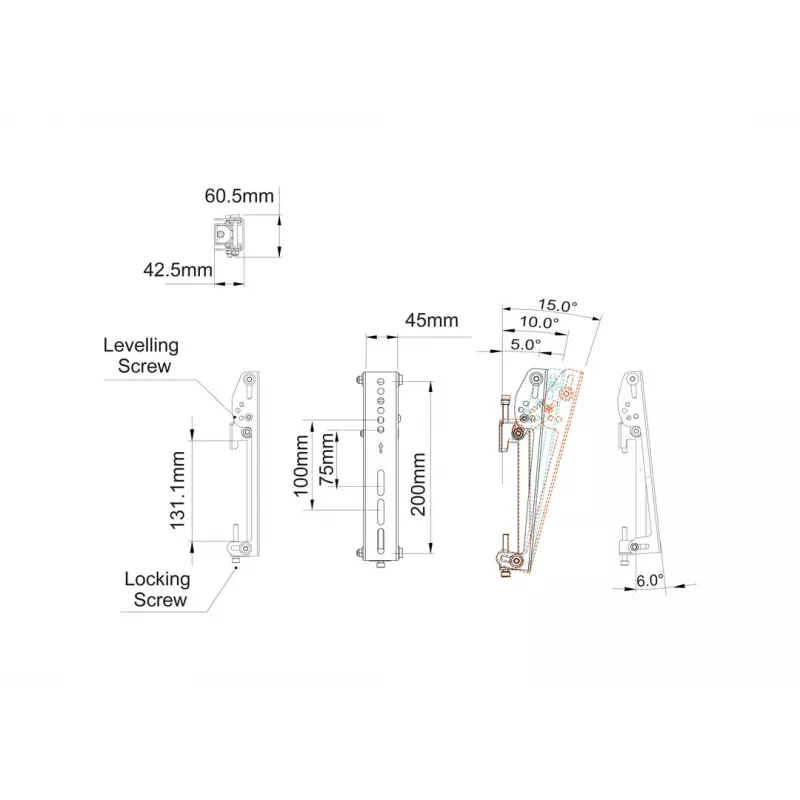 MULTIBRACKETS M Pro Series Tilt Arms 200mm plokščiaekranio tvirtinimo svirtis, juoda, plieninė, 1,5 kg, 2 vnt. pakuotėje