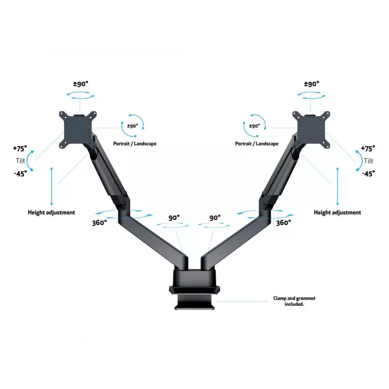Multibrackets M VESA Gas Lift Arm Dual Side by Side Juoda Clamp 20 kg 15-32 inch