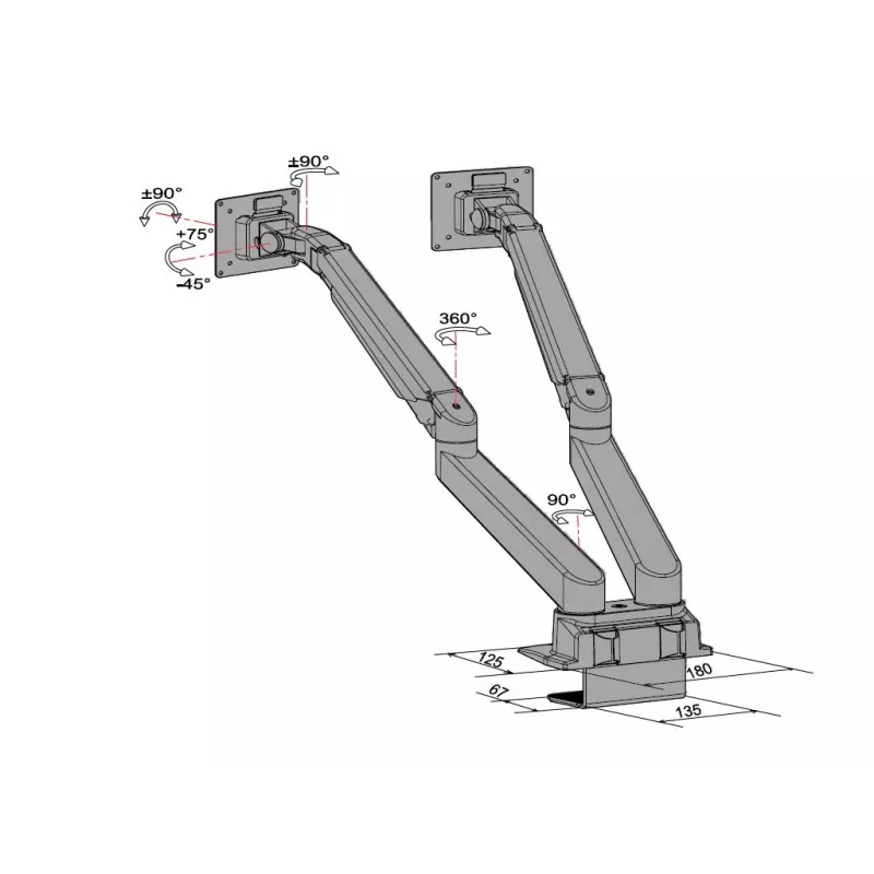 Multibrackets M VESA Gas Lift Arm Dual Side by Side Juoda Clamp 20 kg 15-32 inch