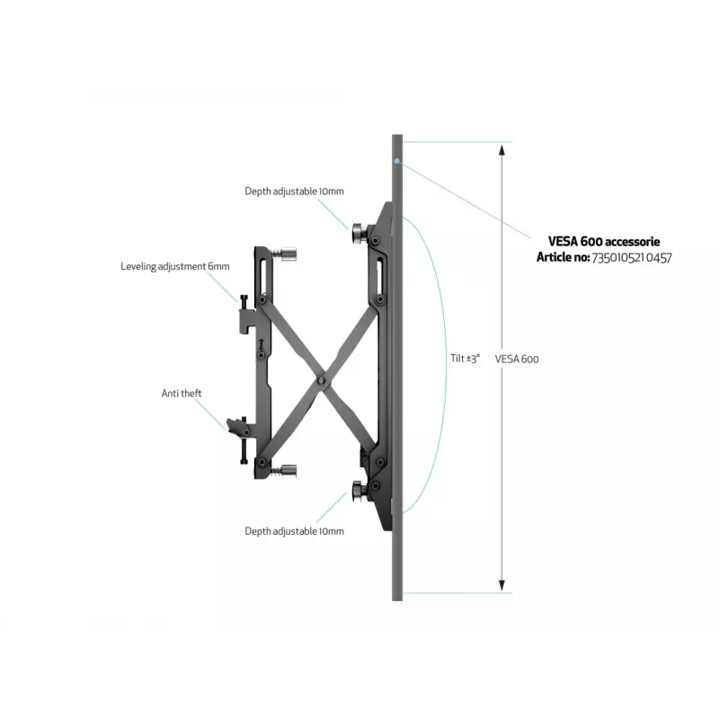 Sieninis laikiklis Multibrackets M Wallmount Pro MBW1U Juodas 30 kg 40-65 col.