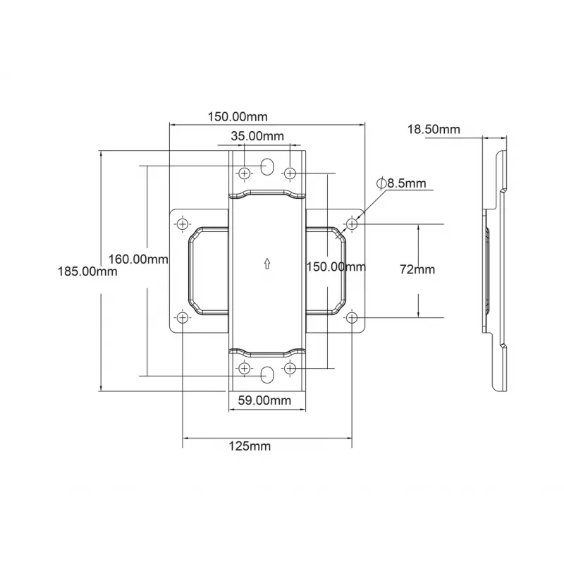 Multibrackets M Pro Series - Wallmount Plate Small, Sieninė plokštė, Juoda, Plienas, 30 kg, Bėgelis, M Pro Series