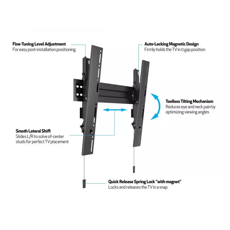 Multibrackets M VESA itin plonas pasukamas sieninis laikiklis Tilt 400 MAX, 81,3 cm (32 col.), 139,7 cm (55 col.), 100 x 100 mm, 400 x 400 mm, plastikas, plienas, juodas