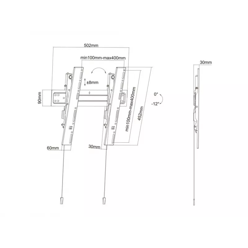 Multibrackets M VESA itin plonas pasukamas sieninis laikiklis Tilt 400 MAX, 81,3 cm (32 col.), 139,7 cm (55 col.), 100 x 100 mm, 400 x 400 mm, plastikas, plienas, juodas