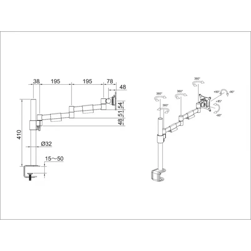Stalinis laikiklis Multibrackets M VESA Deskmount Officeline Single II Juoda