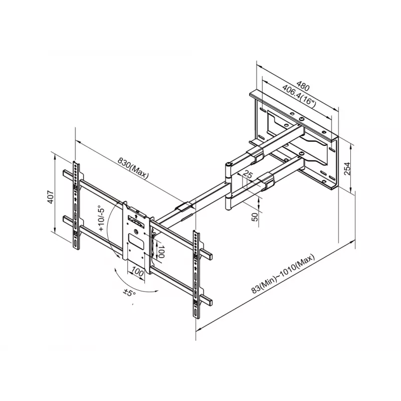 Multibrackets M Universalus ilgo siekio laikiklis 1010 mm HD Vienas 40 kg 42–75 coliams
