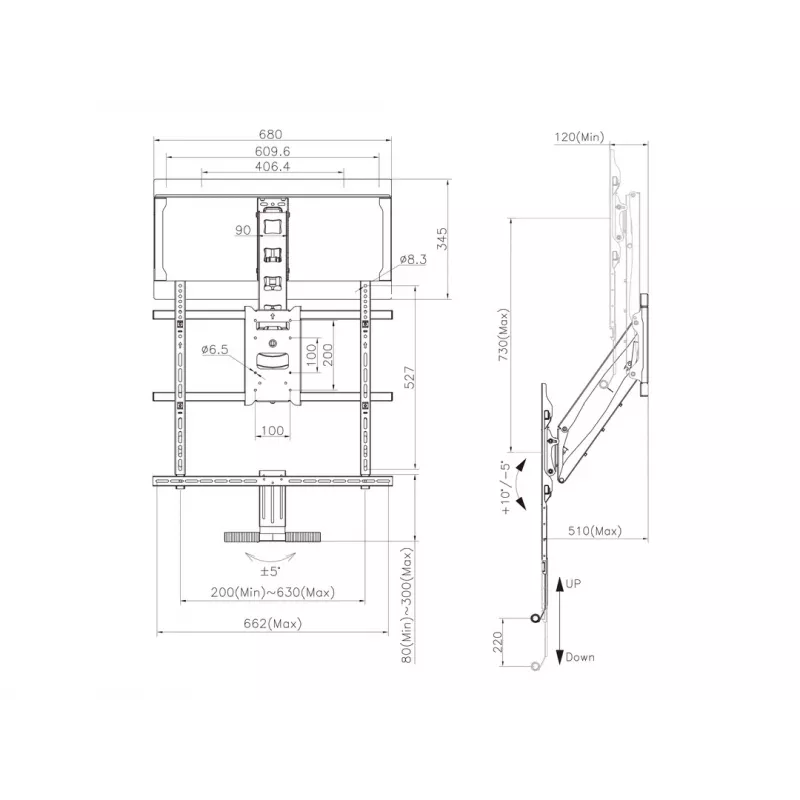 Multibrackets M Pull Down Full Motion Flexarm – spyruoklinis televizoriaus laikiklis (40 inch–65 inch, iki 28 kg)