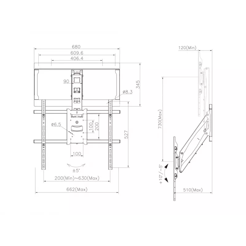 Multibrackets M Pull Down Full Motion Flexarm – spyruoklinis televizoriaus laikiklis (40 inch–65 inch, iki 28 kg)