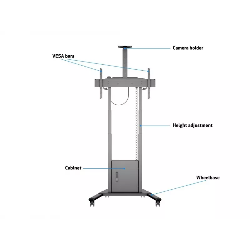 Multibrackets M Motorizuotas grindų stovas 120 kg juodas, su spintele ir kameros lentyna