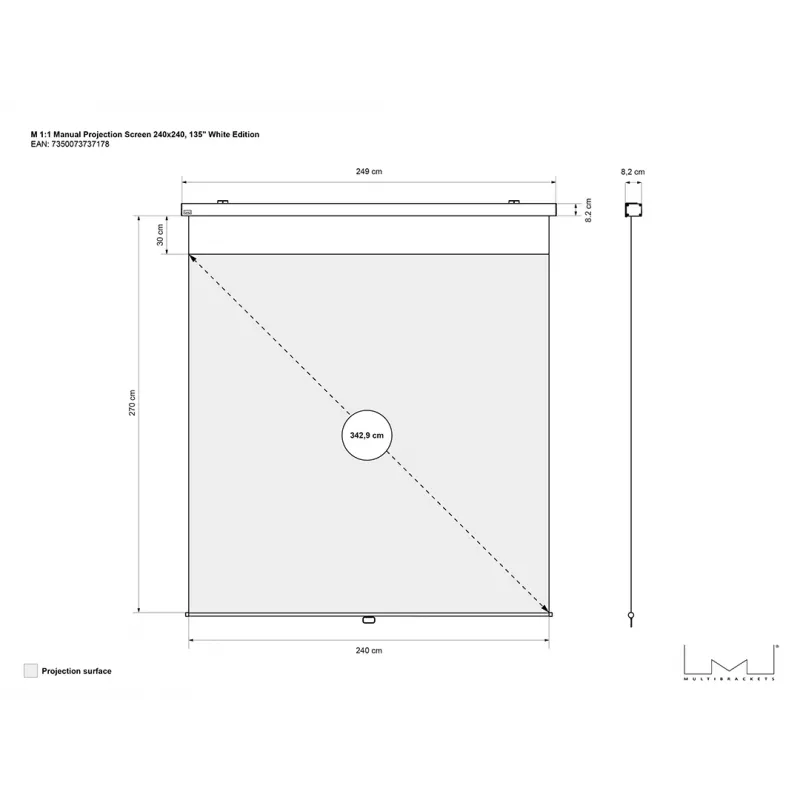 Multibrackets M 1:1 rankinė projekcinė drobė 240x240, 135 colių balta versija