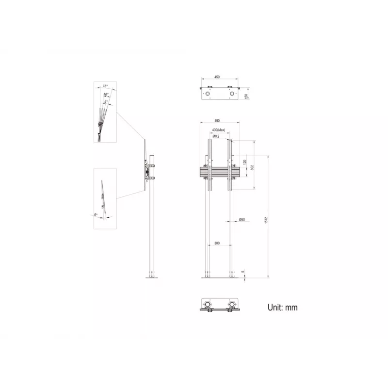 Multibrackets M Dual Pole Floormount Pro 65 colių-90 colių 75 kg juodas