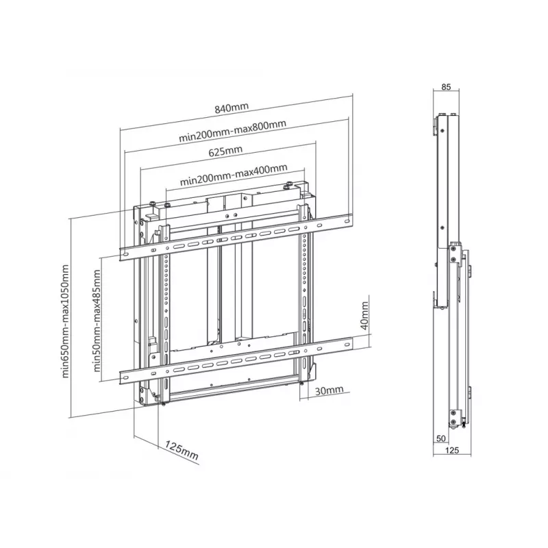 Sieninio tvirtinimo laikiklis MULTIBRACKETS M Counterbalanced HD 37 colių–55 colių televizoriams, VESA 200x200–800x400, 23–40 kg, aukščio reguliavimas 0–400 mm, juodas