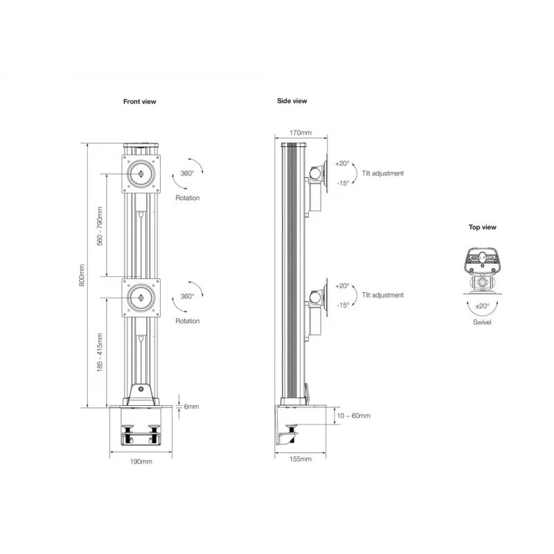 Multibrackets M VESA Deskmount HD Dual Vertical Widescreen 32 col. - 50 col. stalinis tvirtinimas spaustuvu arba kiauryminiu varžtu