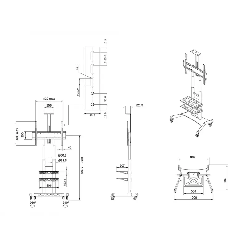 Grindų stovas ekranams MULTIBRACKETS M Public Basic 180 Plus — tinka 55–80 colių, maks. 90 kg, VESA 200x200–600x400, juodas