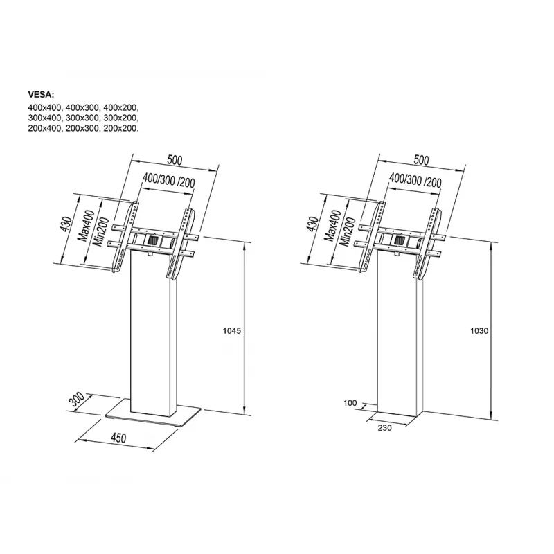Multibrackets M Pro Series stendas, juodas, 15–32 col., 20 kg, 75x75–400x400