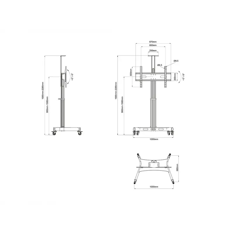 Multibrackets M Motorizuotas viešasis ant grindų stovintis stovas, vienas stulpas 170 HD, 60 kg talpa, 32–75 col.