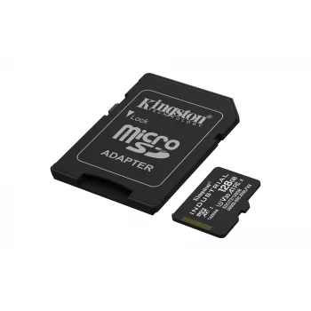 “MicroSDXC” atminties kortelė Kingston 128GB Industrial C10 A1 pSLC UHS-I, skaitymo greitis 100 MB/s, rašymo greitis 80 MB/s, V30/U3, juoda + SD adapteris