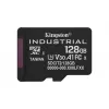 “MicroSDXC” atminties kortelė Kingston 128GB Industrial C10 A1 pSLC UHS-I, skaitymo greitis 100 MB/s, rašymo greitis 80 MB/s, V30/U3, juoda + SD adapteris