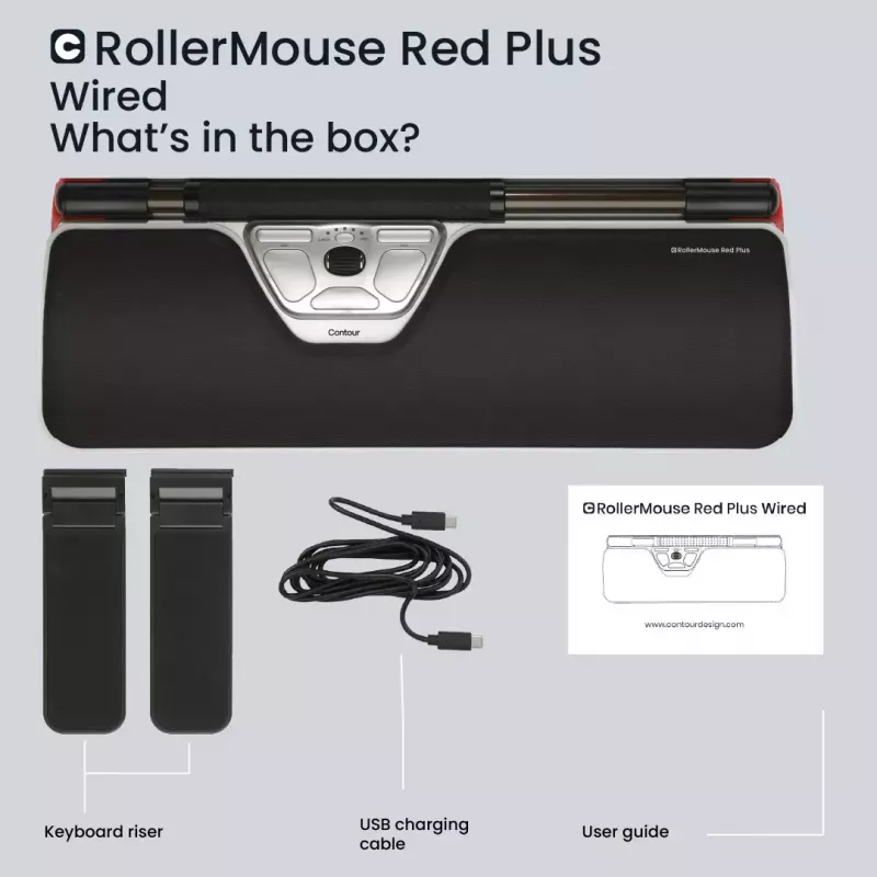 Contour Design Rollerpelė Red Plus, plonas klientas, laidinis – centrinis valdymo įrenginys – ergonominis – dešinei ir kairei rankai – laidinis – USB-C
