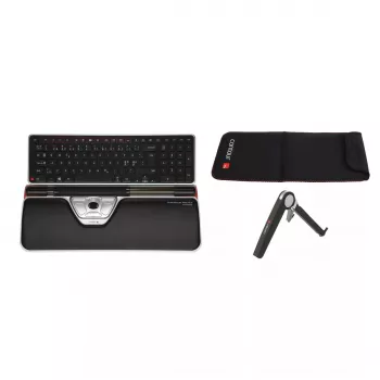 Contour Rollerpelė Red Plus WL Travel Kit — belaidis RF, viso dydžio klaviatūros formos faktorius, juodas, su pele ir riešo atrama
