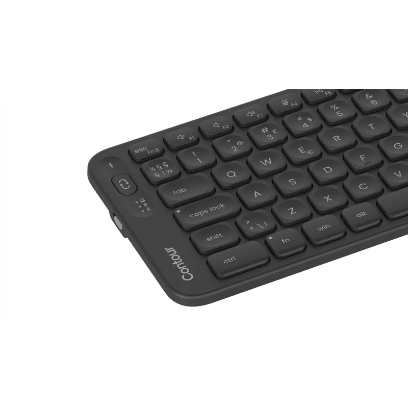 Klaviatūra Contour Balance Mid-Size belaidė — Contour; Pan Nordic išdėstymas, RF Wireless + Bluetooth, 106 klavišai, žirkliniai jungikliai, juoda