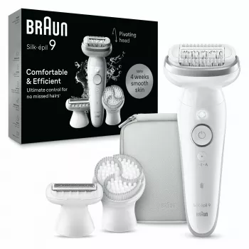Epiliatorius BRAUN Silk-épil 9 9-061 — 40 pincetų, MicroGrip, įkraunamas Li‑Ion, sidabrinis/baltas