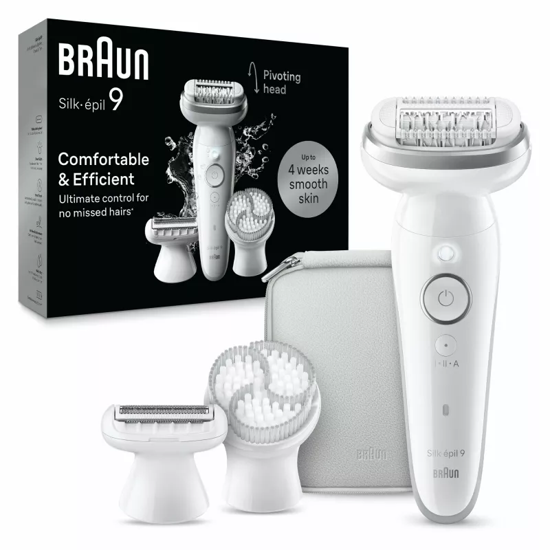 Epiliatorius BRAUN Silk-épil 9 9-061 — 40 pincetų, MicroGrip, įkraunamas Li‑Ion, sidabrinis/baltas