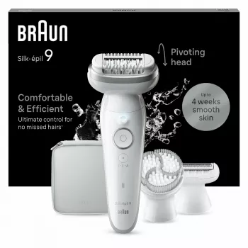Epiliatorius BRAUN Silk-épil 9 9-061 — 40 pincetų, MicroGrip, įkraunamas Li‑Ion, sidabrinis/baltas