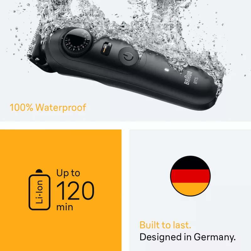 Braun BeardTrimmer 5 BT5500 barzdaskutė Baterija 20 2 cm Šlapiam ir sausam naudojimui Juoda