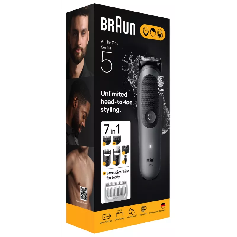 Braun AIO5520 plaukų kirpimo mašinėlė / kirpėjas juoda, pilka 14 ličio jonų (Li-Ion)