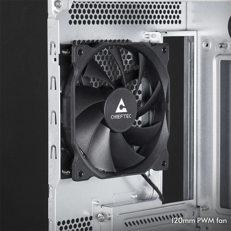 Kompiuterio korpusas CHIEFTEC BW-01B-OP Midi Tower ATX/ITX, palaiko 6×3,5″ + 4×2,5″, 2×5,25″, galinis 1×120 mm, SGCC, juodas, 200×510×465 mm