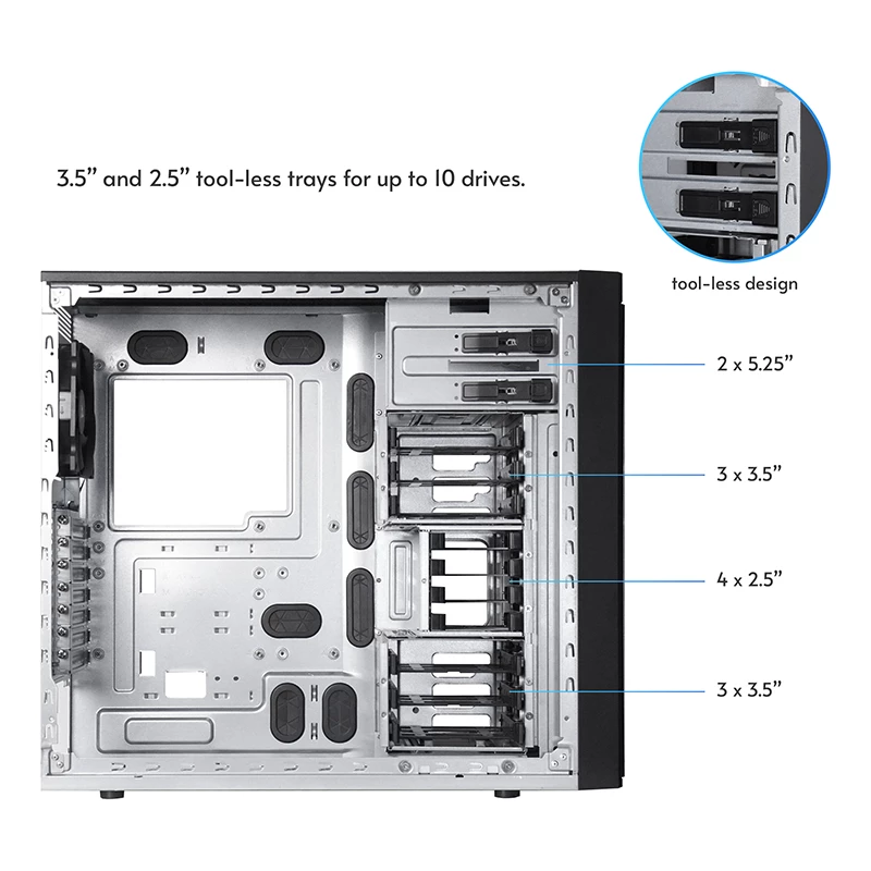 Kompiuterio korpusas CHIEFTEC BW-01B-OP Midi Tower ATX/ITX, palaiko 6×3,5″ + 4×2,5″, 2×5,25″, galinis 1×120 mm, SGCC, juodas, 200×510×465 mm