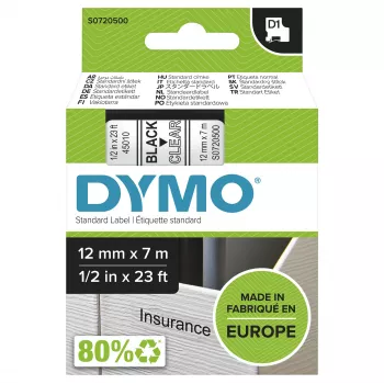 „DYMO“ Originalios D1 etiketės | Juodas spaudinys ant skaidrios juostelės | 12 mm x 7 m | Lipnios etiketės, skirtos „LabelManager“ etikečių gamybos įrenginiams | Pagaminta Europoje