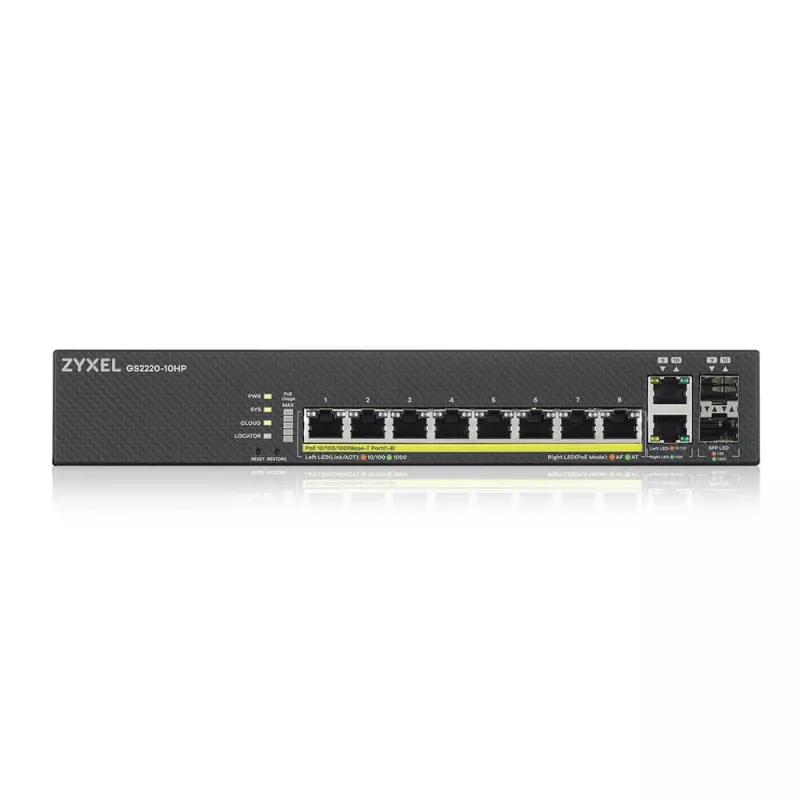 Zyxel GS2220-10HP-EU0101F tinklo komutatorius Valdomas L2 Gigabit Ethernet (10/100/1000) Power over Ethernet (PoE) Juodas