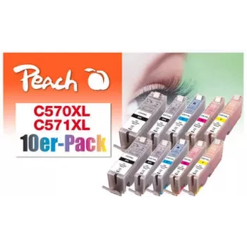 Peach 0F319980 rašalo kasetė 10 vnt. juoda, žydra, purpurinė, fotomedžiaga juoda, geltona