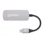Manhattan USB-C Dock/Hub, Ports (x3): HDMI, USB-A and USB-C, su Power Delivery (PD) 100W- requires external USB-C charger (not included). USB powered (no external power supply required) when PD is not in use, Aluminium