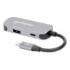 Manhattan USB-C Dock/Hub, Ports (x3): HDMI, USB-A and USB-C, su Power Delivery (PD) 100W- requires external USB-C charger (not included). USB powered (no external power supply required) when PD is not in use, Aluminium