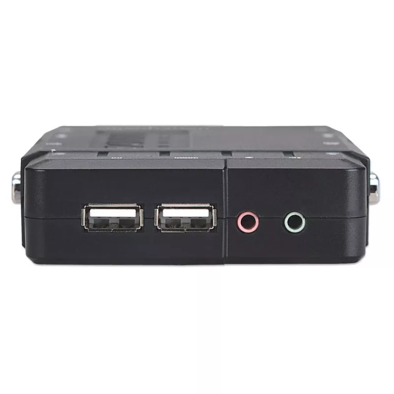 Manhattan KVM Switch Compact 4-Port, 4x USB-A, Cables included, Audio Support, Control 4x computers from one pc/pelė/screen, Juoda, Lifetime Warranty, Boxed