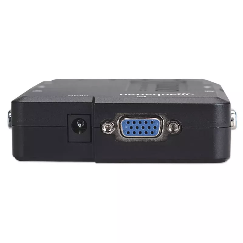 Manhattan KVM Switch Compact 4-Port, 4x USB-A, Cables included, Audio Support, Control 4x computers from one pc/pelė/screen, Juoda, Lifetime Warranty, Boxed