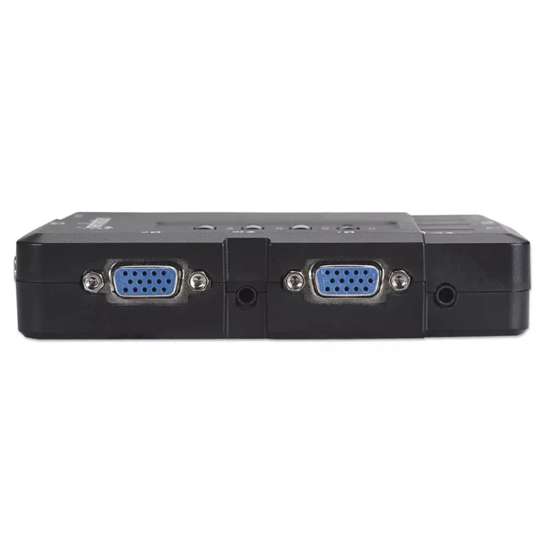 Manhattan KVM Switch Compact 4-Port, 4x USB-A, Cables included, Audio Support, Control 4x computers from one pc/pelė/screen, Juoda, Lifetime Warranty, Boxed