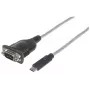 Manhattan USB-C į nuosekliąją jungtį keitiklis, kištukas–kištukas, USB-C į nuoseklųjį/RS232/COM/DB9 prievadą, Prolific PL-2303RA lustas, kabelis 45 cm, sidabrinė/juoda, polietileninis maišelis