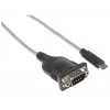 Manhattan USB-C į nuosekliąją jungtį keitiklis, kištukas–kištukas, USB-C į nuoseklųjį/RS232/COM/DB9 prievadą, Prolific PL-2303RA lustas, kabelis 45 cm, sidabrinė/juoda, polietileninis maišelis