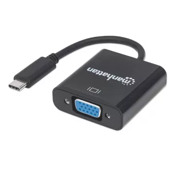 Manhattan USB-C į VGA keitiklio laidas, 1080p@60Hz, juodas, 8cm, kištukas į lizdą, garantija visam laikui, atitinka CDP2HD