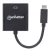 Manhattan USB-C į VGA keitiklio laidas, 1080p@60Hz, juodas, 8cm, kištukas į lizdą, garantija visam laikui, atitinka CDP2HD