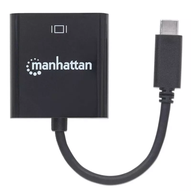 Manhattan USB-C į VGA keitiklio laidas, 1080p@60Hz, juodas, 8cm, kištukas į lizdą, garantija visam laikui, atitinka CDP2HD