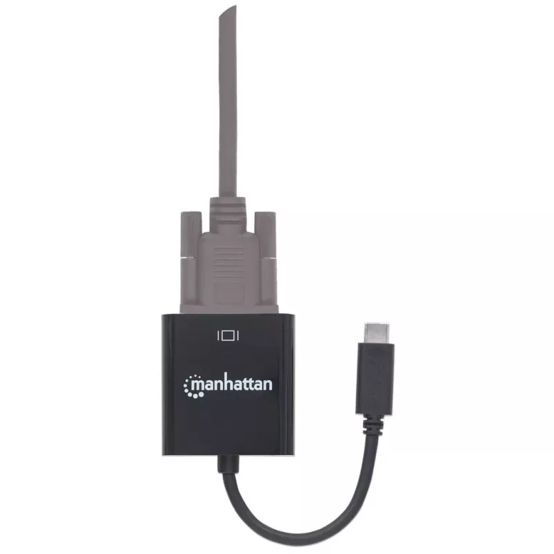 Manhattan USB-C į VGA keitiklio laidas, 1080p@60Hz, juodas, 8cm, kištukas į lizdą, garantija visam laikui, atitinka CDP2HD