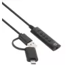 Manhattan USB-C ir USB-A prie 3,5 mm stereogarso adapterio laido, 2 viename, kištukas į lizdą, laidas 1 m, palaiko ausinių mikrofoną ir garso funkciją, CTIA standartas, garsumo ir nutildymo valdymas, juodas